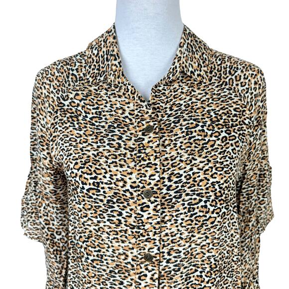 Umgee Leopard Print Bell Sleeve Button Front Collared Shirt Dress w POCKETS - Picture 3 of 9